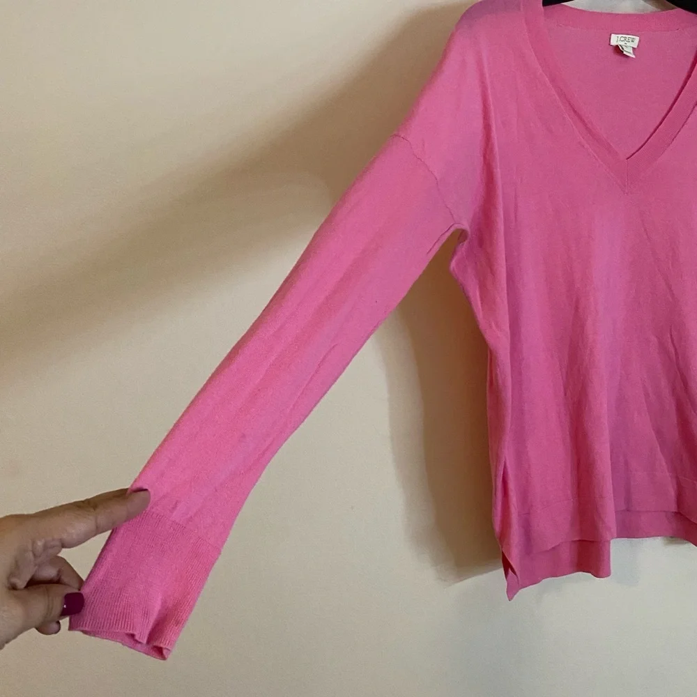J. Crew Cotton Women's V-Neck Pink oversized Sweater